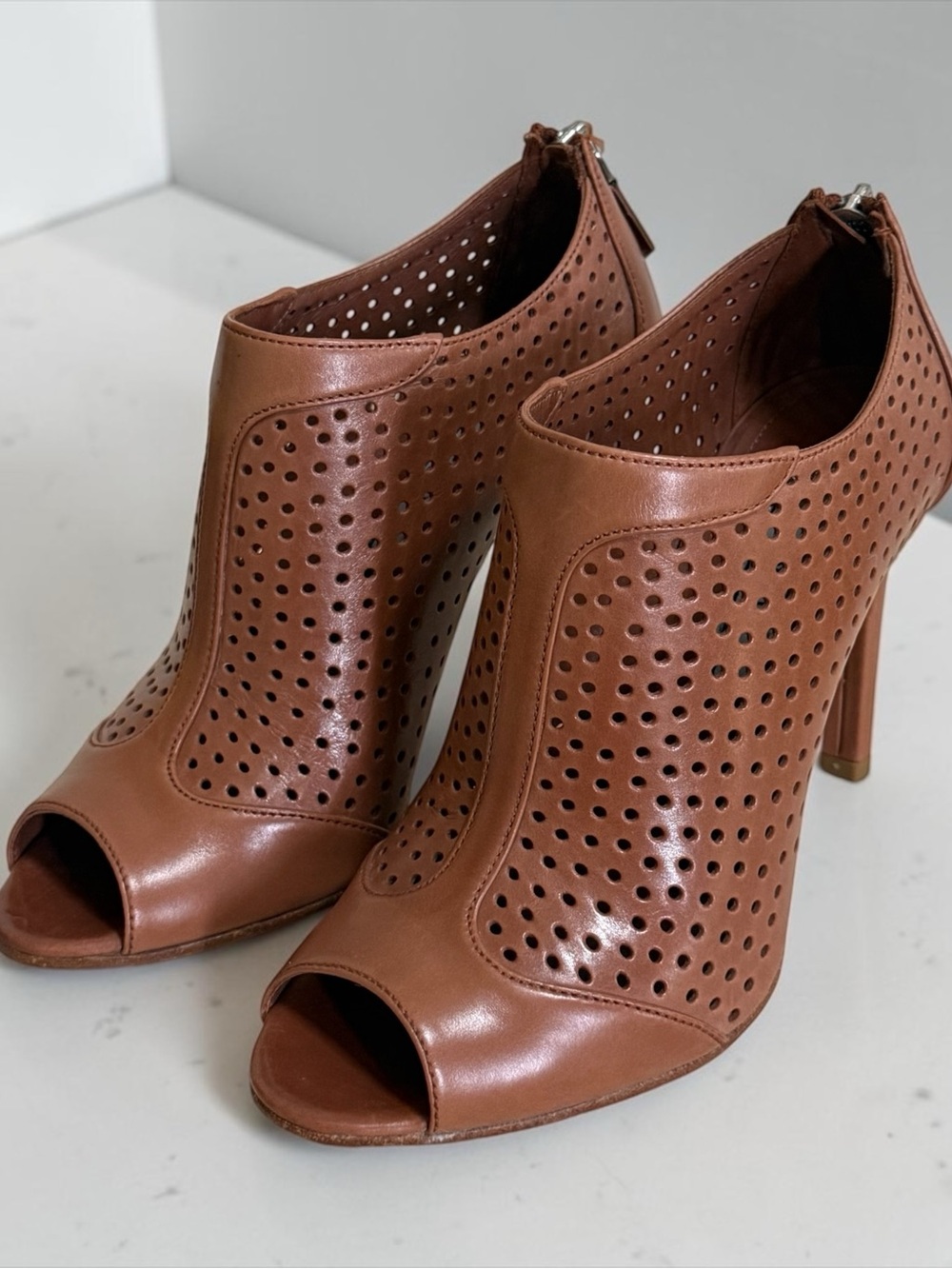 Authentic Prada Tan Perforated Peep-Toe High Heel Booties! Size 5.5 / 35.5 (EU) - Picture 2 of 14